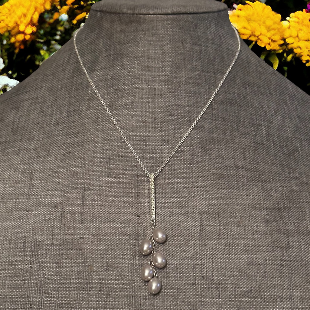 Vintage Saq Rhinestones And Pearls Dangle Pendant Necklace